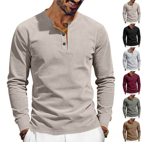 Men Vertical Striped Sleeves Contrasting Placket Color