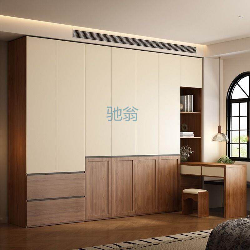 fLE中古分段式实木衣柜一门到顶免拉手现代简约书桌一体颗粒板大