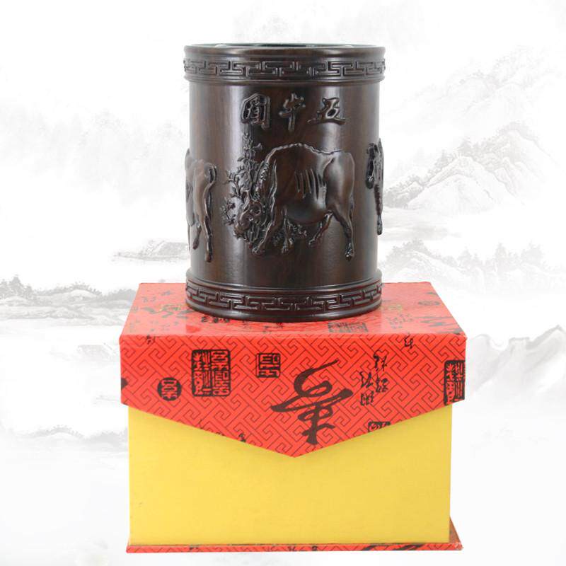 黑檀红木笔筒创意复古时尚毛笔竹笔筒仿古桌面摆件办公礼品