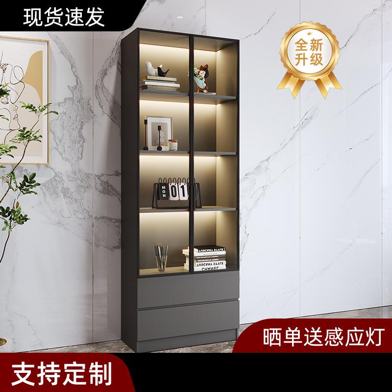 书柜展示柜玻璃柜置物柜靠墙展示柜格子柜定 制立柜木柜客厅收纳