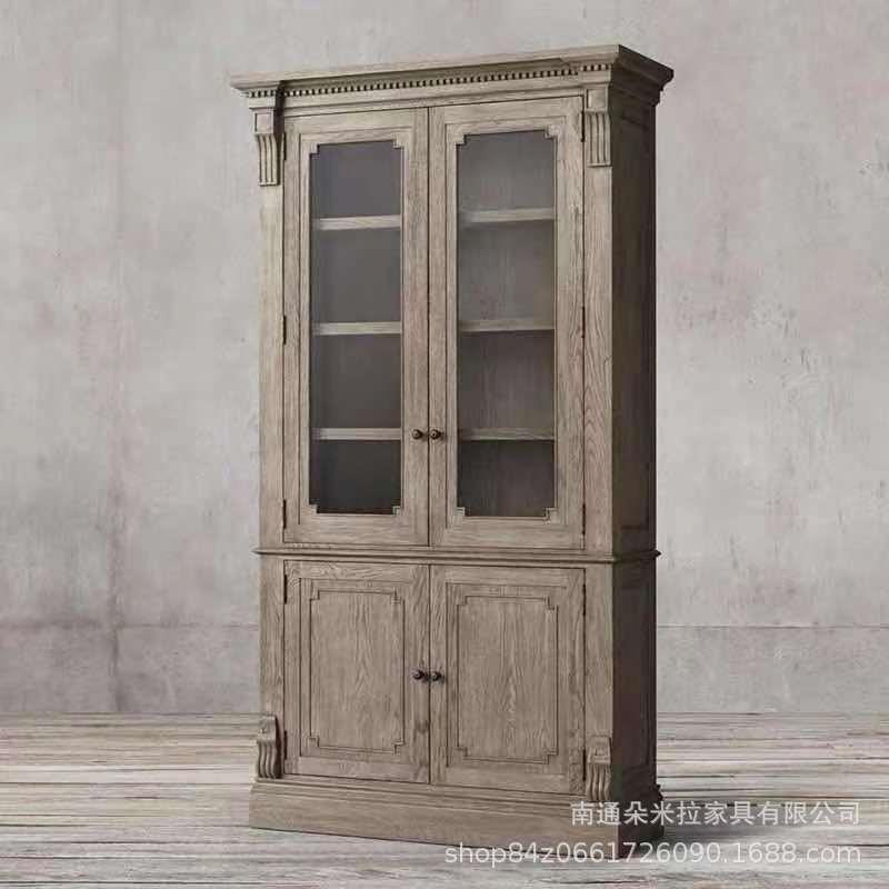 美式乡村原木实木双门雕花餐边柜客厅落地展示柜多功能收纳柜