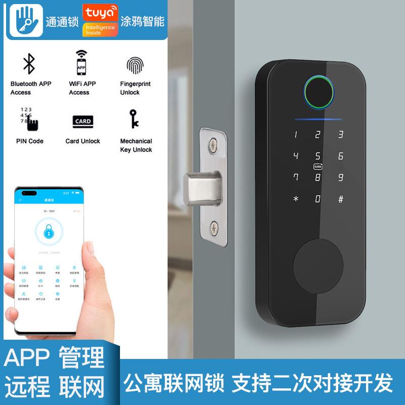 通用型门锁木门指纹锁跨境呆锁指纹刷卡电子密码家用锁涂鸦通通锁