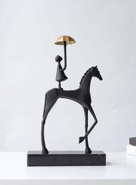 现代播抽柜象简约艺术铸铁大B0793理石摆黑色件样板间直间书软装