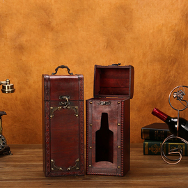 仿古葡萄酒盒木质单支双只红酒，箱子做旧香槟，冰酒通用高档包装礼盒