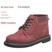耐高温焊接工地工作 防粉碎实心底牛皮 无钢鞋 头轮胎底男劳保鞋