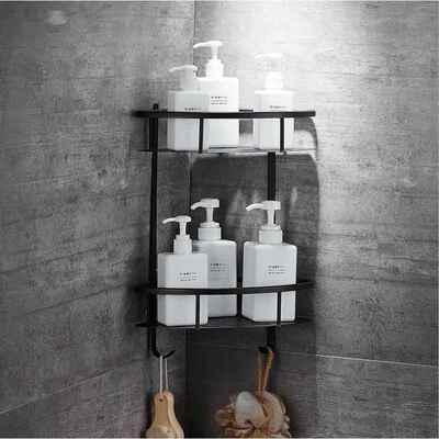 室置物004架壁挂卫生间浴黑色免打孔三凉角架洗间淋浴房冲房转澡