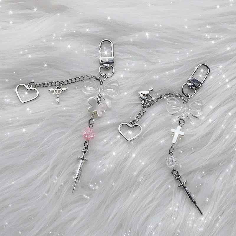 小众设计串珠挂件甜美可爱透明蝴蝶结甜酷少女包包咕卡吊坠钥匙扣