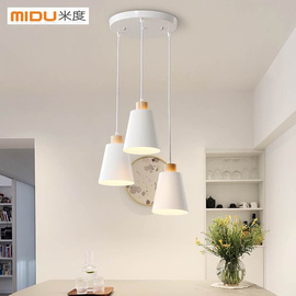 米度现代简约三头餐厅餐桌吊灯，创意走廊过道单头吊灯北欧原木灯具
