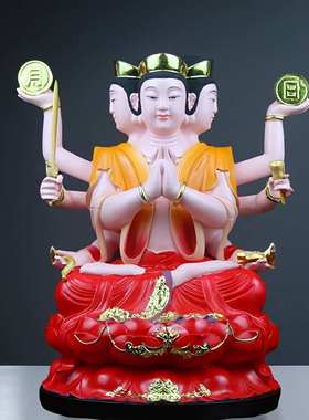 三头六臂菩萨战斗佛像树脂彩绘送姆母亲神像家用佛堂桌面供奉摆件