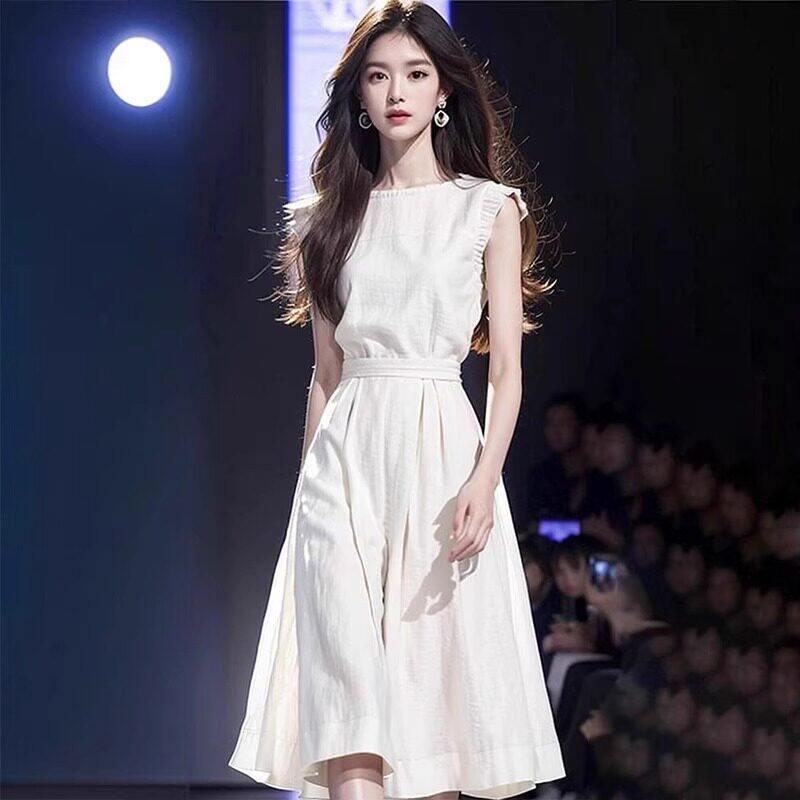 欧洲站2026新款法式名媛高级感气质白色长裙收腰无袖洋装女夏季