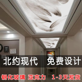 现代天花吊顶装饰3d艺术，吊顶玻璃走廊过道，玄关亚克力透光板透