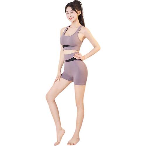 Color blocked yoga suit, high waist fitness suit, running