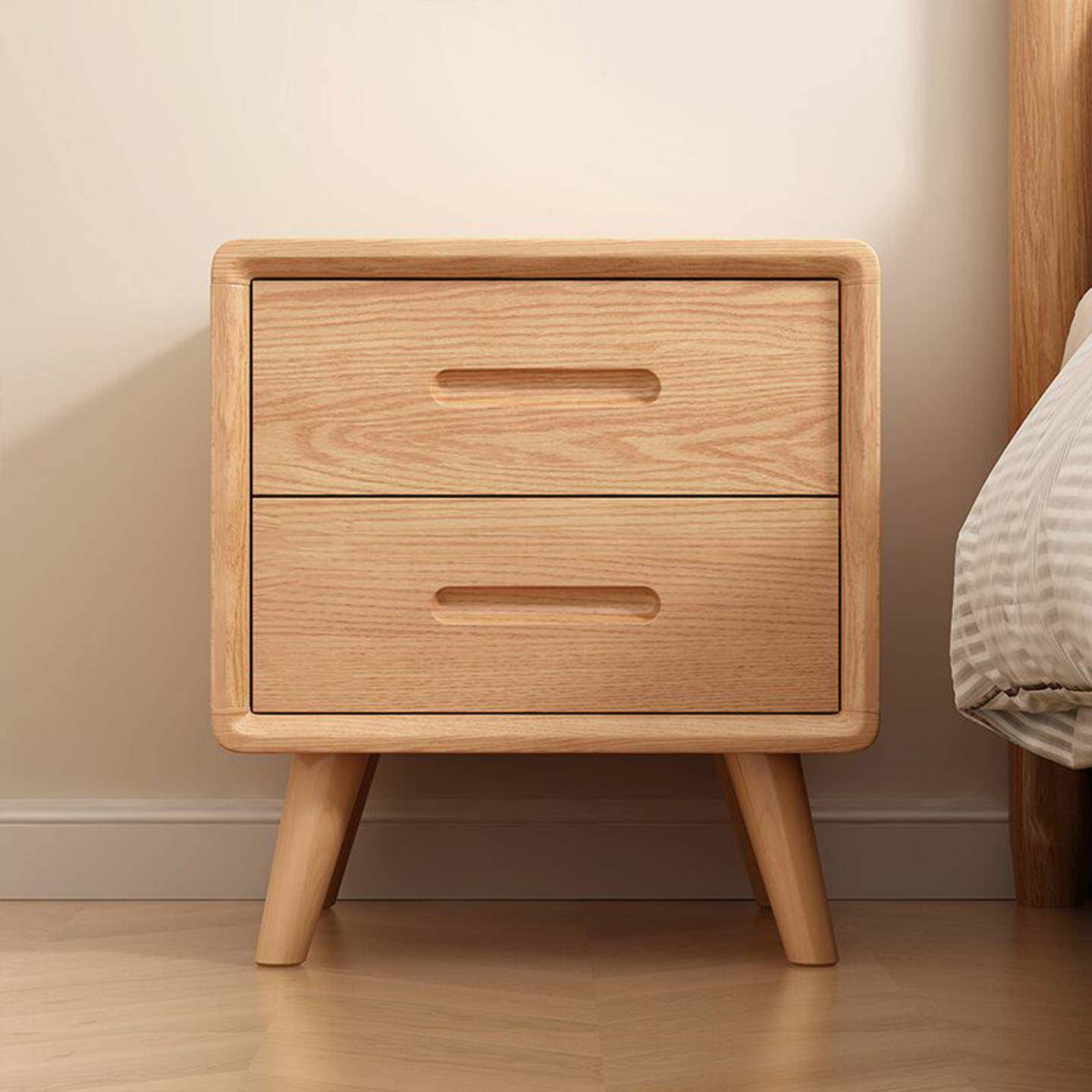 纯实木床头柜橡胶木简约现代家用小型卧室床边柜原木色迷你收纳柜