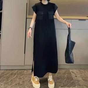 欧洲站直筒气质连衣裙女2026年夏季新款大码胖MM宽松黑色显瘦裙子