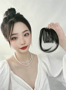 新款直销刘海假发女仿真黑色空气刘海带鬓角修脸假发片齐斜刘海