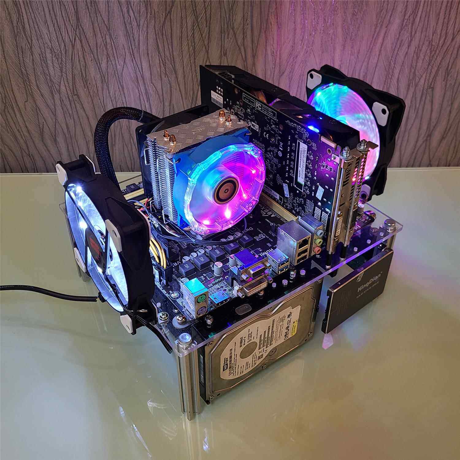 下置式电源电脑主机主机壳ITX开放式MATX透明压克力玻璃DIY简约台