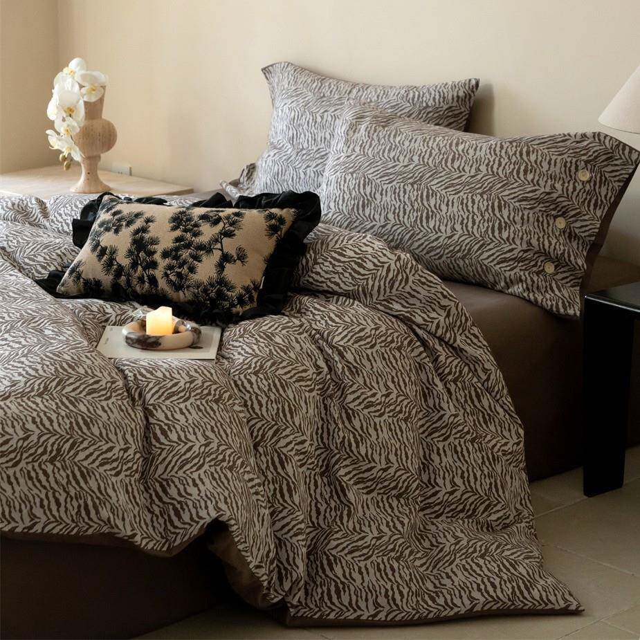 中古风云感色织提花四件套全棉小众复古亲肤被套床单四季床品1.8m