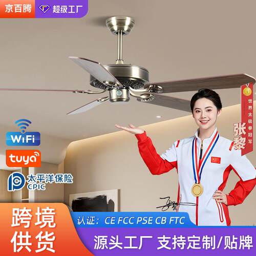 北欧客厅风扇灯无灯款餐厅吊扇智能变频家用风扇中山灯具