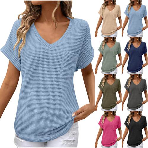 Women's V-neck pocket short sleeved T-shirt