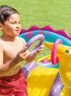 intex57135儿童充气游泳池滑梯加厚喷水池海洋球池家用宝宝戏水池