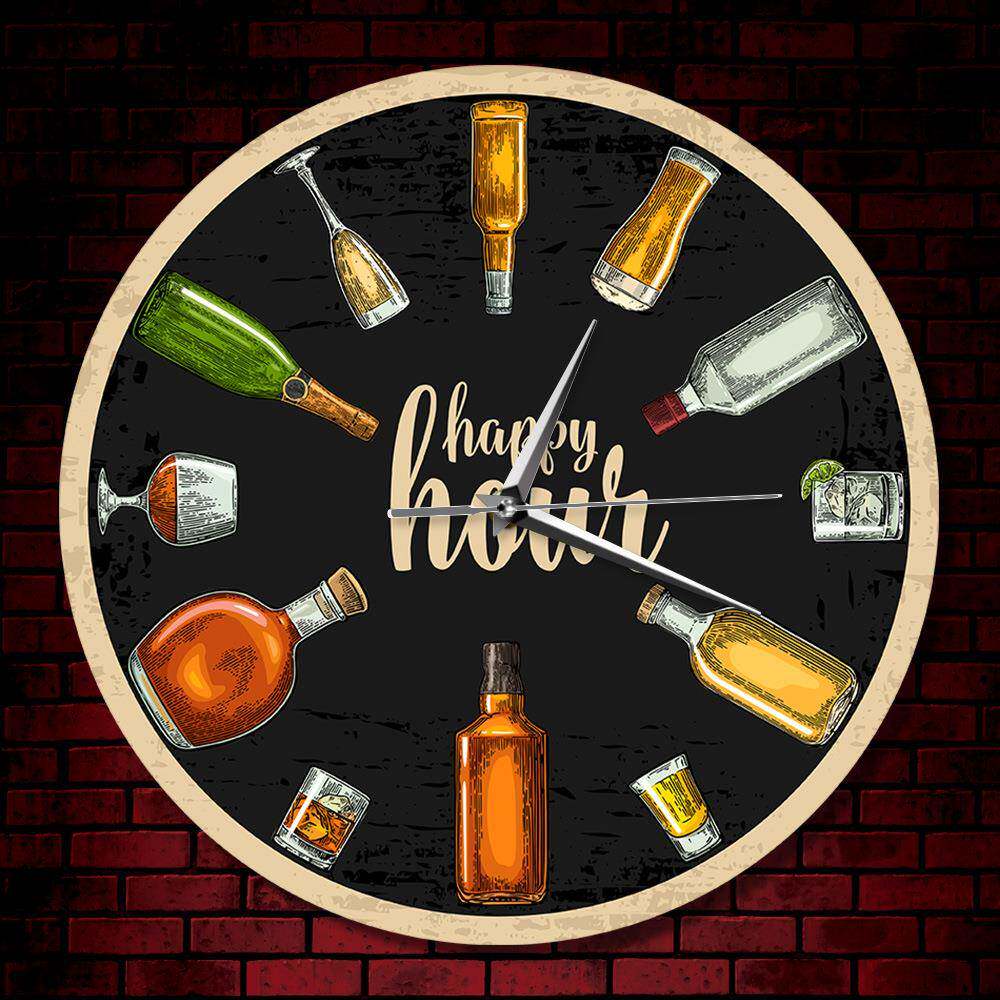 现代创意酒庄葡萄酒时间威士忌彩色挂钟家居墙壁艺术酒吧装饰时钟