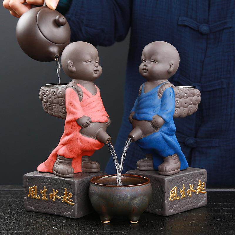 喷水尿童紫砂茶宠摆件精品可养创意小和尚茶漏茶滤茶玩茶具零配件