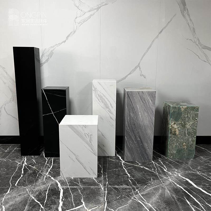 大理石摆件底座条纹白玄关落地雕塑展台样品屋展示中心样板间石墩