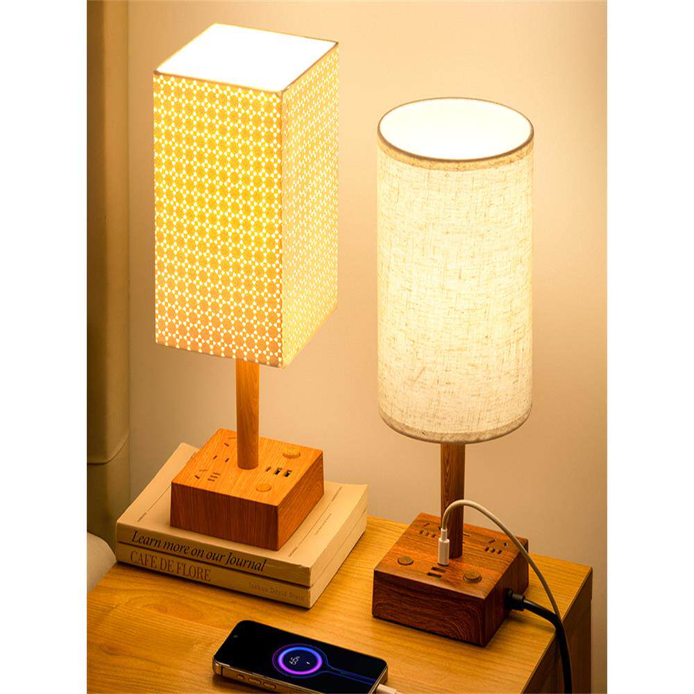 复古仿木碎花台灯床头灯中古高级感氛围灯客厅卧室高颜值小夜灯