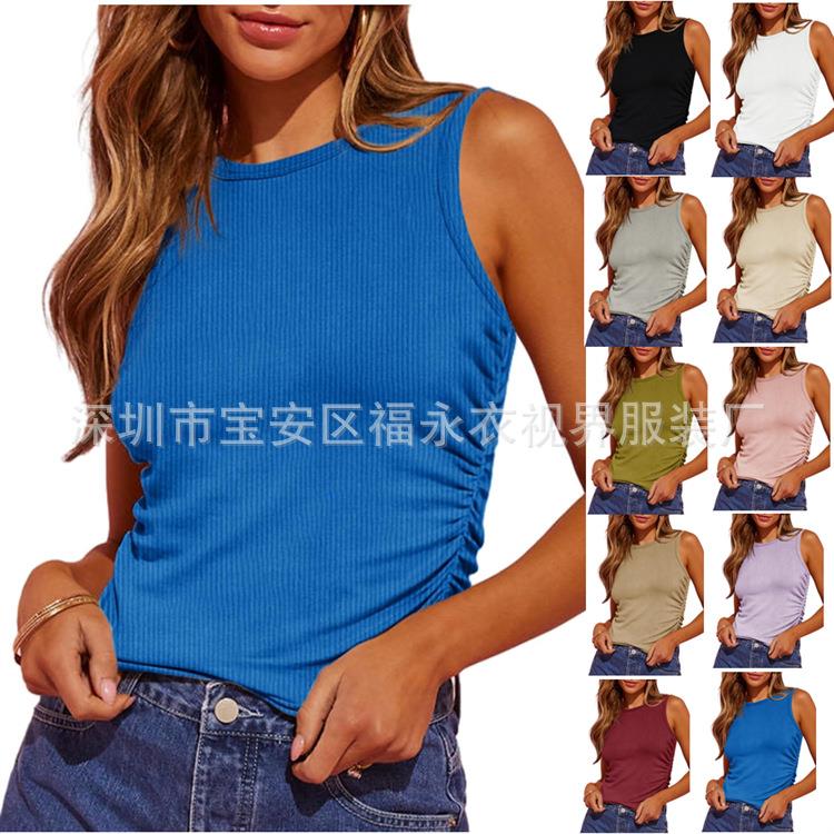 Womens vest fit side sleeveless sweater pleated neck