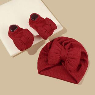 Baby jacquard hat-style headscarf cap and sock set婴儿提花帽