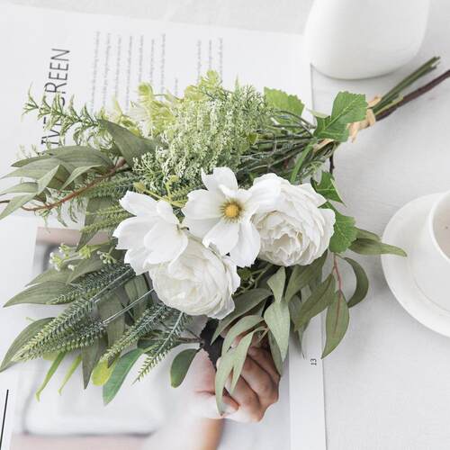 婚庆琴子茶花手札厂家设计仿真花手捧花束墙饰墙挂跨境CF01143