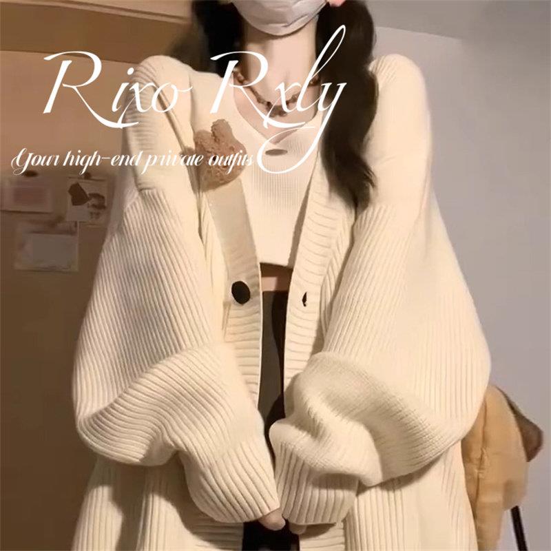 RIXO RXLY复古宽松针织开衫毛衣女春秋小众高级感慵懒风上衣外套
