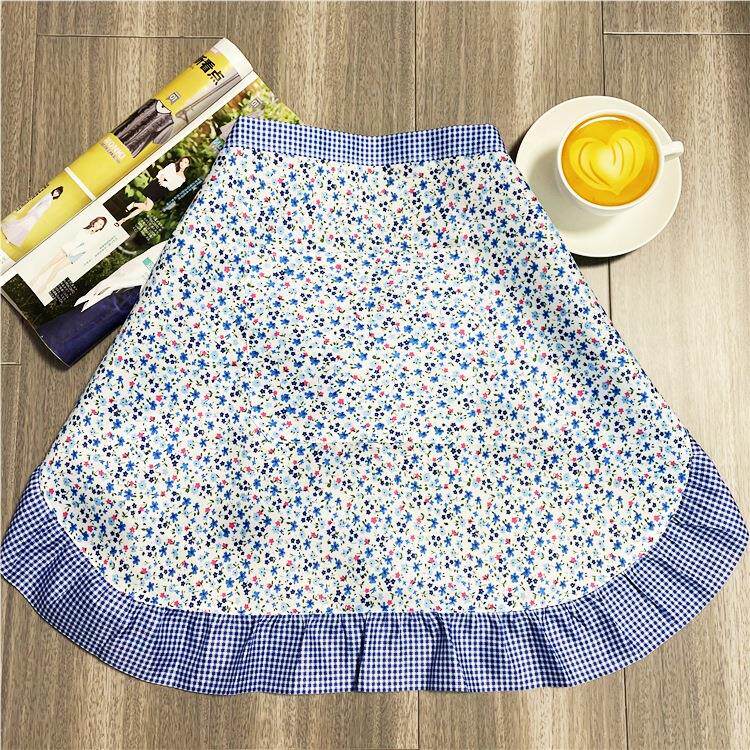 韩式半截围腰薄款透气碎花厨房女半身围裙时尚家用短款花边工作服