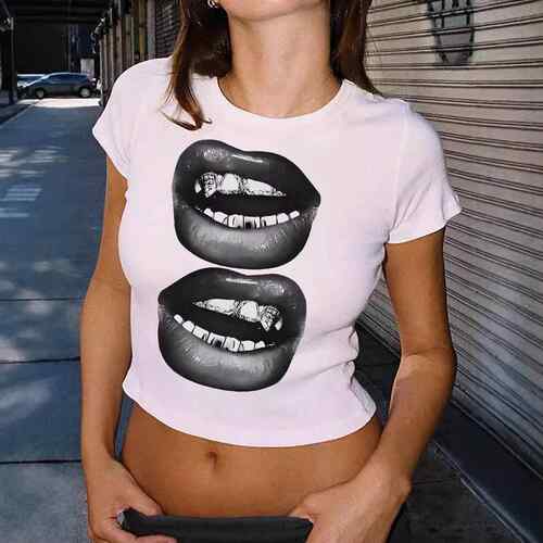 Women's Billiards Print Round Neck Crop Tee Casual Crew Neck