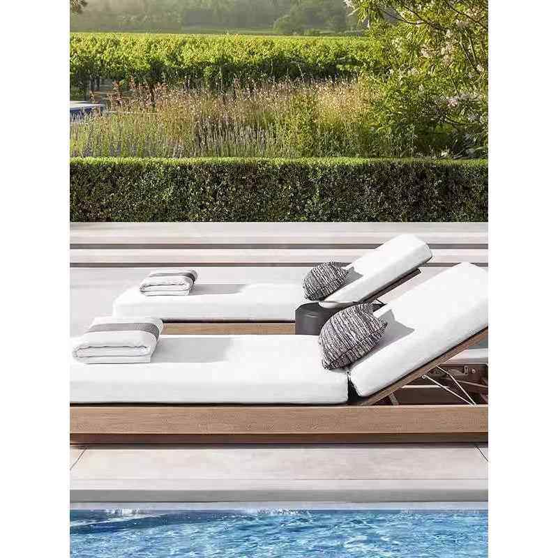 户外躺床庭院别墅花园露台实木柚木躺椅酒店室外游泳池休闲沙滩椅