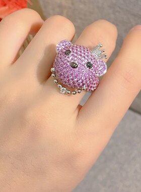 99新Qeelin麒麟bobo红宝石拼皇冠白钻镶嵌宽版51号戒指女款