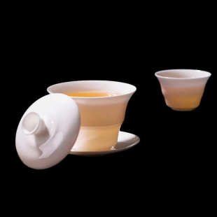 高端家用陶瓷竹节盖碗泡茶器潮汕功夫茶具不烫手 薄胎骨瓷盖碗套装