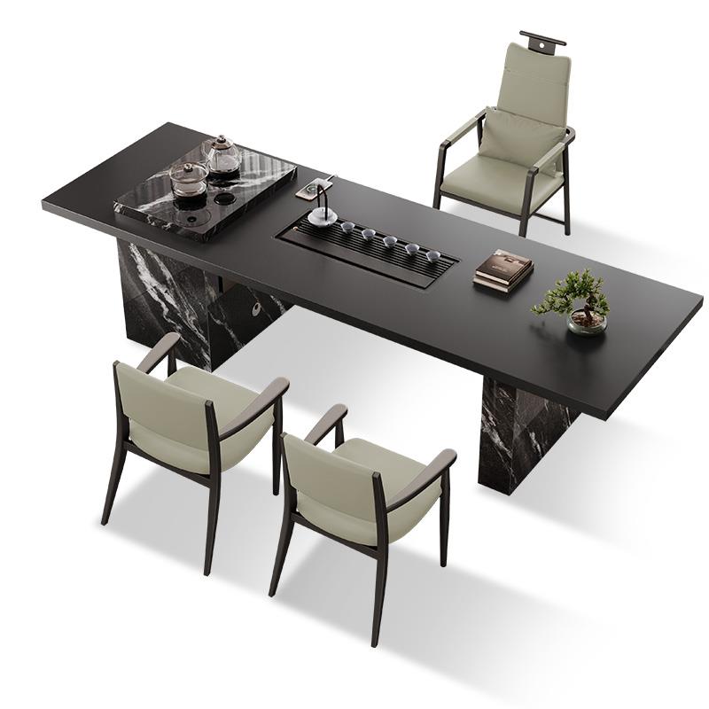 高档茶幻黑岩板桌现代轻奢桌泡茶台办公室接待功夫茶台简约茶椅月