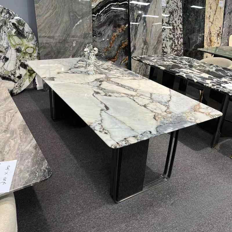 大象奢餐石餐桌式1006轻奢意大象灰桌子海洋风暴天然大理白石桌椅