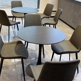 北欧轻奢岩板洽谈桌商务休闲奶茶店接待桌椅组合小圆桌子岩板餐桌