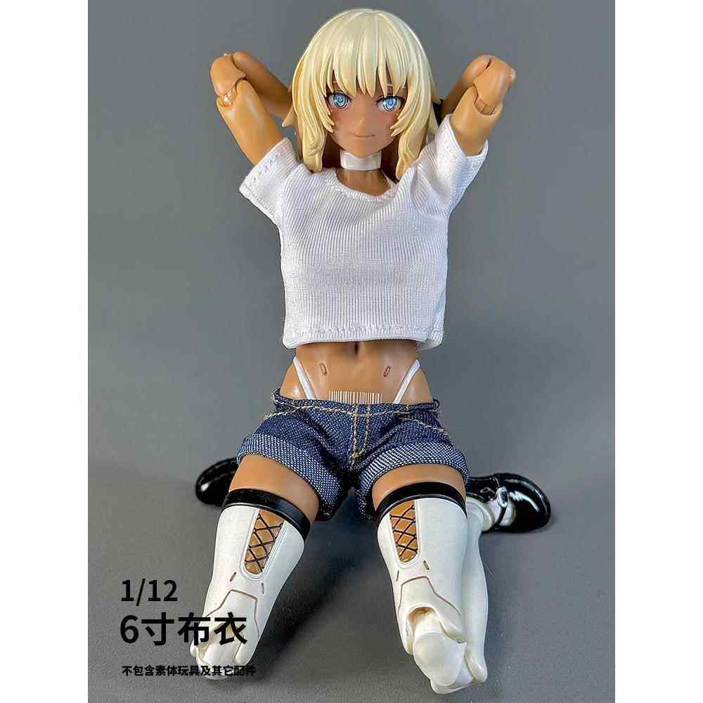 1/12兵人衣服娃衣12分OB BJD6寸机娘窝之壳龙山牛仔热裤白T恤套装