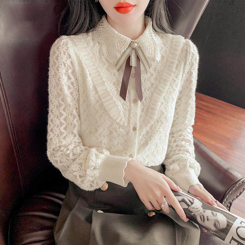 蕾丝打底衫女春秋薄款内搭2025年新款宽松显瘦衬衫女装长袖上衣女