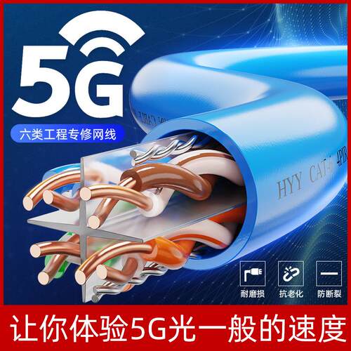 网线6类无氧铜高速网线千兆家用整箱POE监控室专用内外双屏蔽线