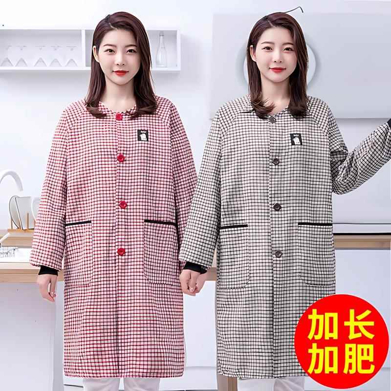 像衣服一样的围裙加长加肥棉布正穿罩衣家用厨房做饭长袖干活大褂