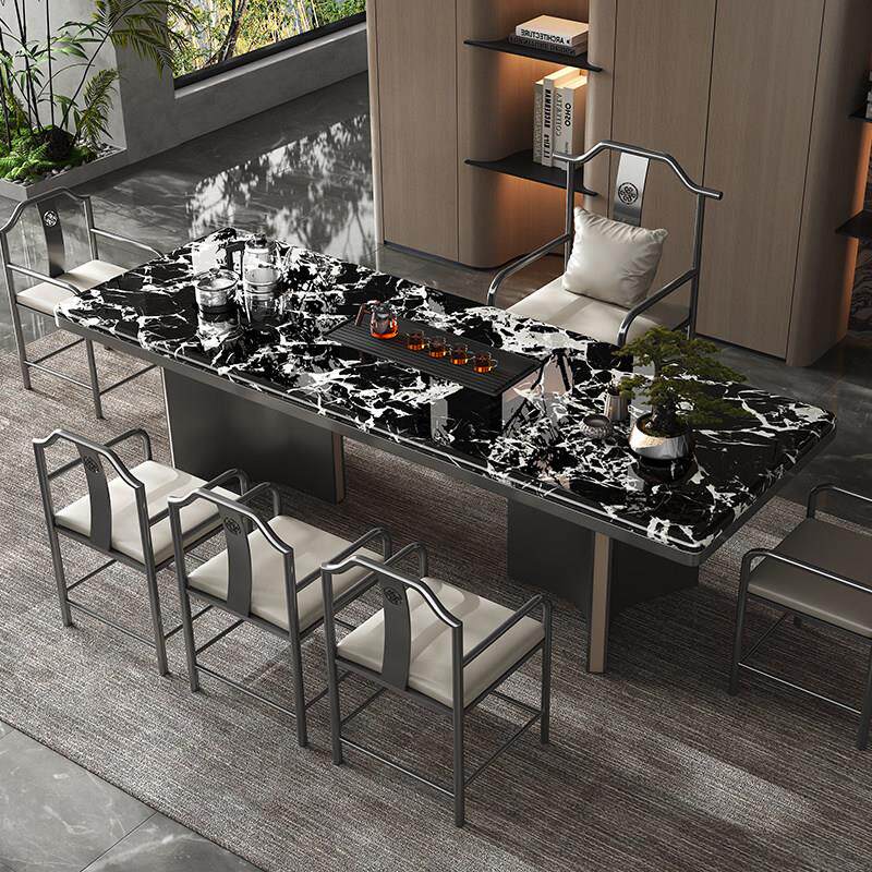 现代高端奢石茶台轻奢办公茶桌椅组合家用客厅茶桌高级感岩板茶几