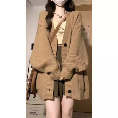 软糯慵懒秋冬2025新款宽松外套韩系穿搭上衣针织毛衣女慵懒风开衫