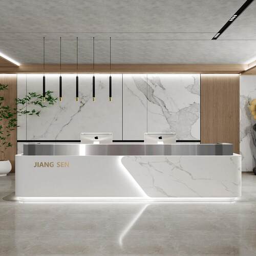 公司办公室前台接待台酒店服务台前台桌定制岩板大理石吧台收银柜