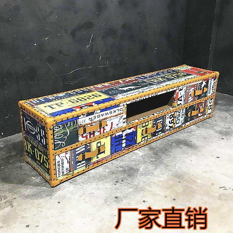 美式乡村复古工业风铆钉铝皮电视柜loft客厅抽屉储物柜落地柜组合