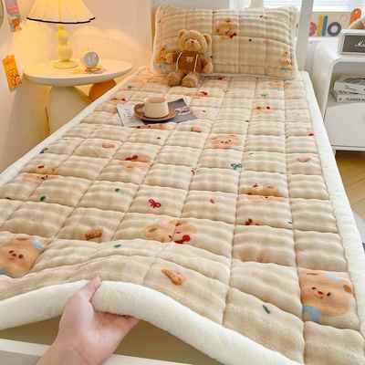 学生宿舍加厚牛奶泡泡绒床垫单件冬季珊瑚绒夹棉床盖租房专用床单