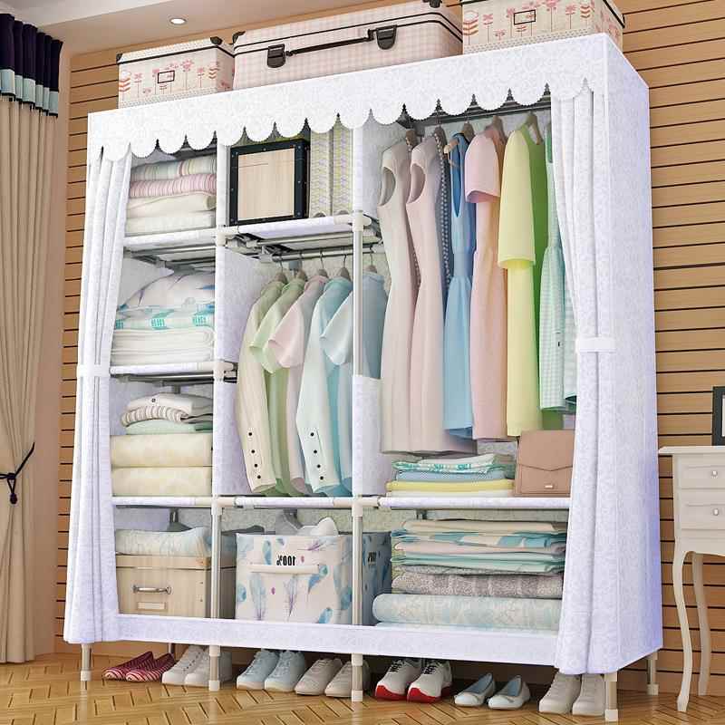 布衣加钢管加固厚全钢架舍组16A装简易布艺家用柜双人经济型宿挂